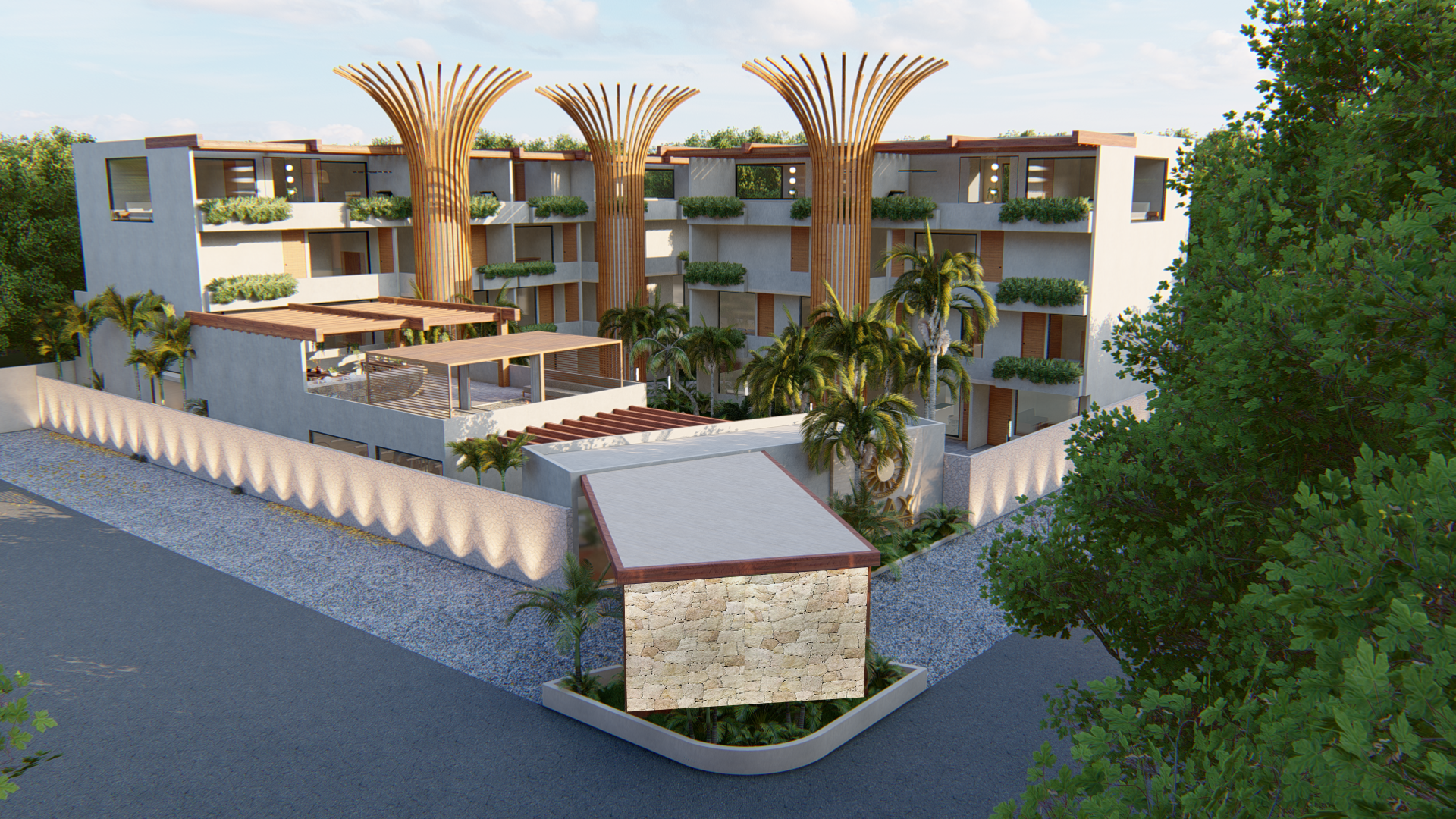 Perspectiva exterior de Yaax Tulum Condos